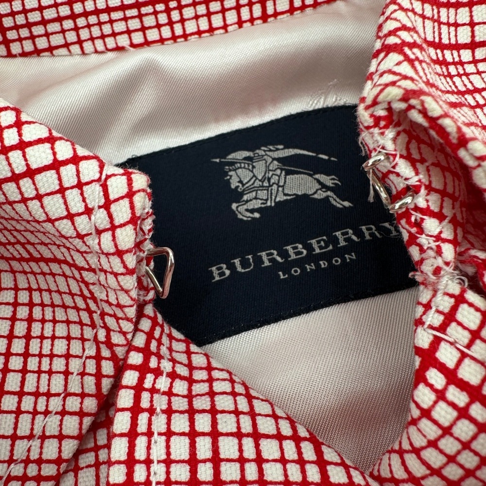 Burberry London Red White Grid Trench Coat Double Breasted Belted Cotton Jacket - Picture 10 of 12
